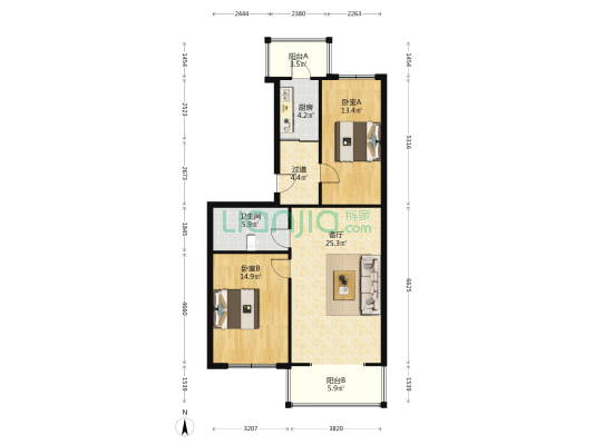 红星花园 2室1厅1卫 98平方
