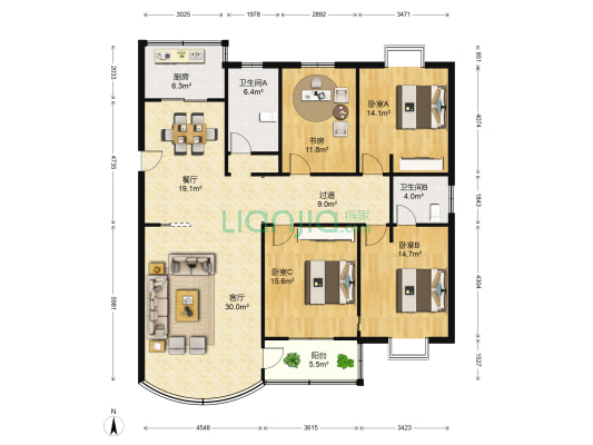 中山名府 4室2厅2卫 161平方