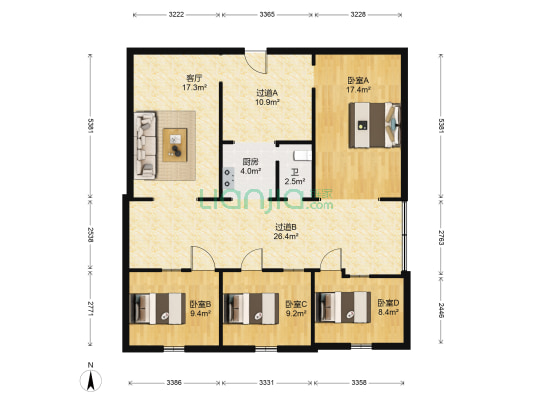 蓬莱里 4室1厅1卫 63平方