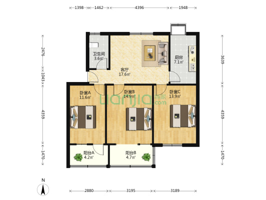 省幼师宿舍 3室1厅1卫 103平方