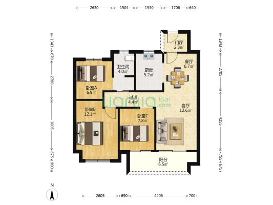 世纪之光 3室2厅1卫 92平方