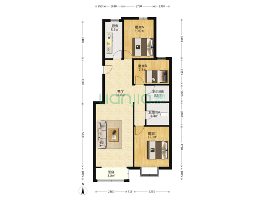 鸿盛凯旋门 中间楼层 采光无遮挡 房本满二-户型图