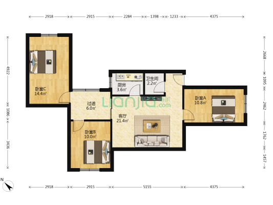 肖家河沿街45号 3室1厅1卫 80平方
