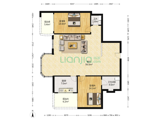 怡发大厦 2室1厅2卫 139平方