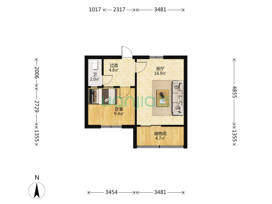 102家属区 1室1厅1卫 44平方