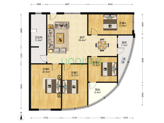 世鹏制衣厂家属院 4室1厅1卫 152平方