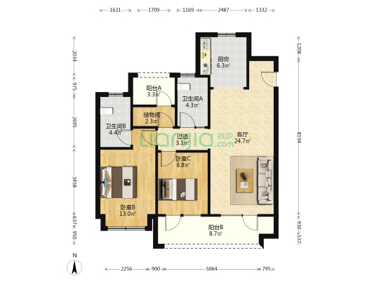 和达·云辰 2室1厅2卫 108平方