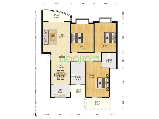 锦路花园 3室2厅2卫 140平方