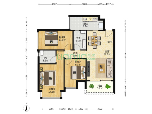 裕丰▪荔园 3室1厅2卫 91平方