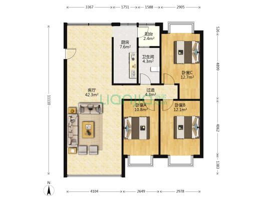 银雅轩 3室1厅1卫 120平方