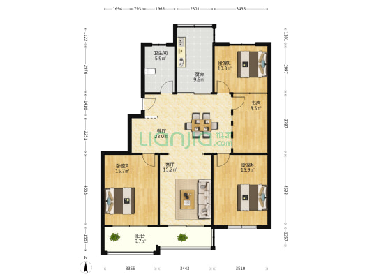 世纪光华苑 4室2厅1卫 133平方