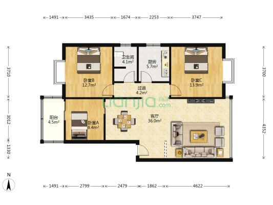 庆谷苑 3室1厅1卫 110平方