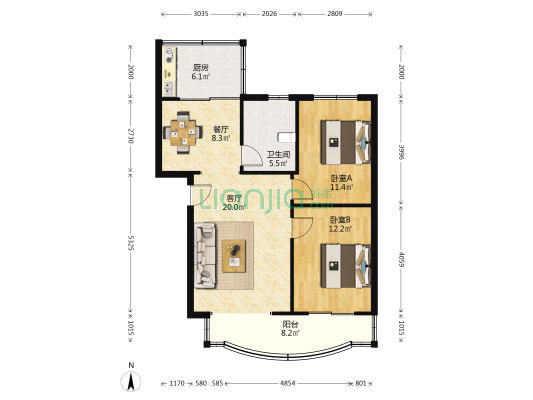 玫瑰家园 2室2厅1卫 89平方