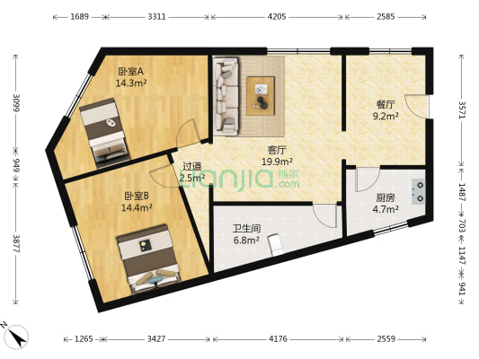 医院路6号 2室2厅1卫 80平方