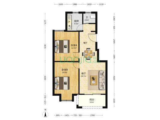 忆江南小区南区 2室1厅1卫 81平方
