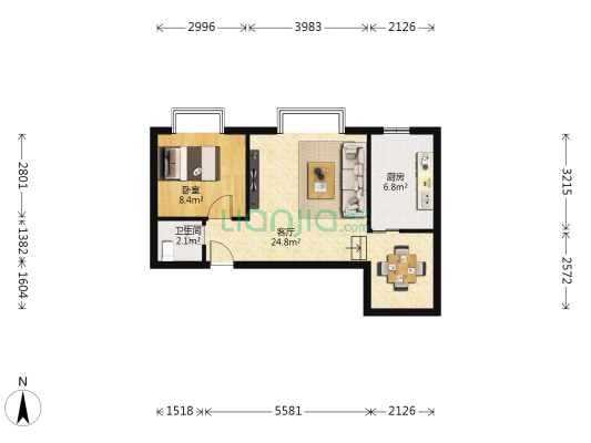 西部广场 1室1厅1卫 65平方