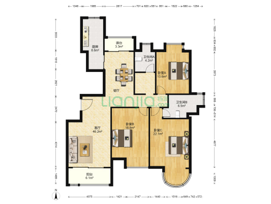 灏景天下 3室1厅2卫 155平方
