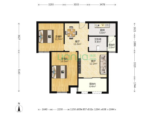 凤麟水苑 2室2厅1卫 89平方