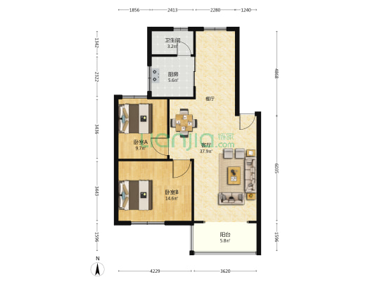 刀剪厂住宅小区 2室1厅1卫 89平方