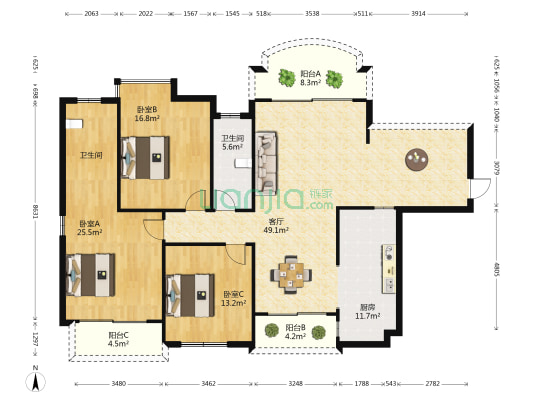 五源河公寓二期（C区） 3室1厅1卫 150平方