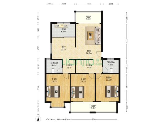 祥瑞花苑 3室2厅2卫 127平方