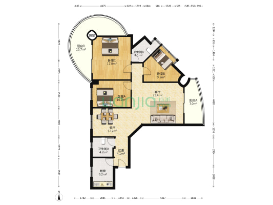 弘业俊园 3室2厅2卫 127平方