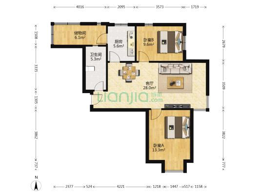 家合里 2室1厅1卫 95平方