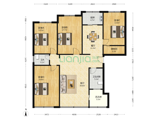 中杭路135号 4室2厅2卫 155平方