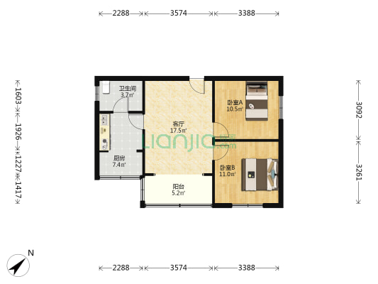 大溪沟河街社区 2室1厅1卫 64平方