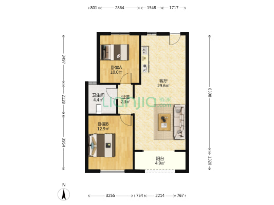 宏村墅 2室1厅1卫 86平方