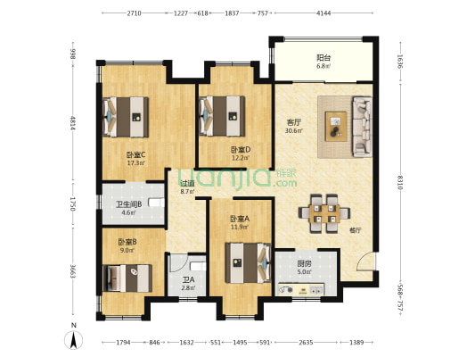 丝绸名苑 4室1厅2卫 143平方