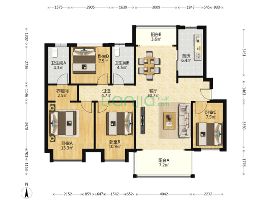 深业鹭栖府 4室1厅2卫 132平方