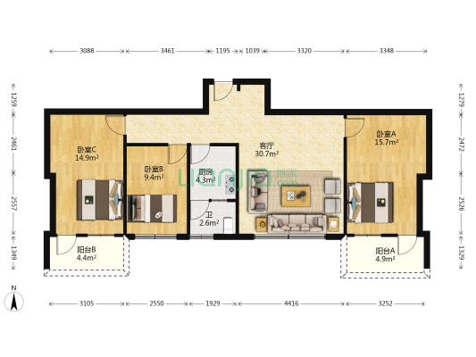农委宿舍 3室1厅1卫 96平方