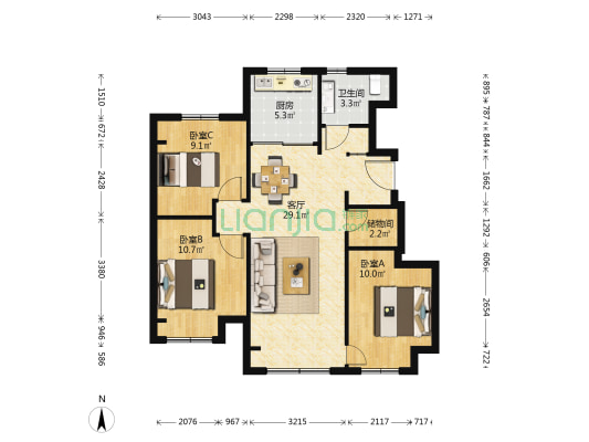 龙湖金湾天钜 3室1厅1卫 93平方