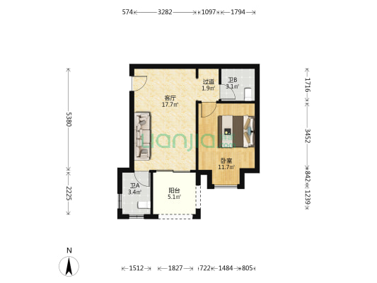 上邦高尔夫温泉公馆 1室1厅2卫 53平方