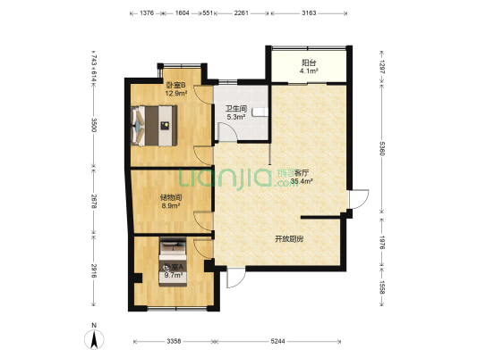 春风苑二区 2室1厅1卫 88平方