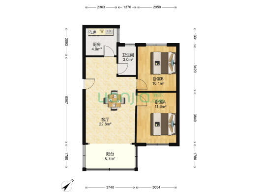 海德燕窝小区 2室1厅1卫 75平方