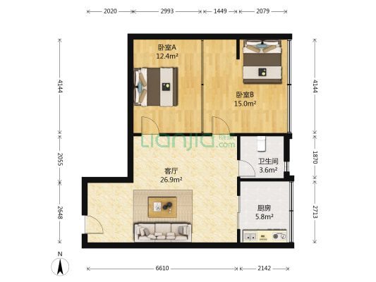 嫩江小区 2室1厅1卫 73平方