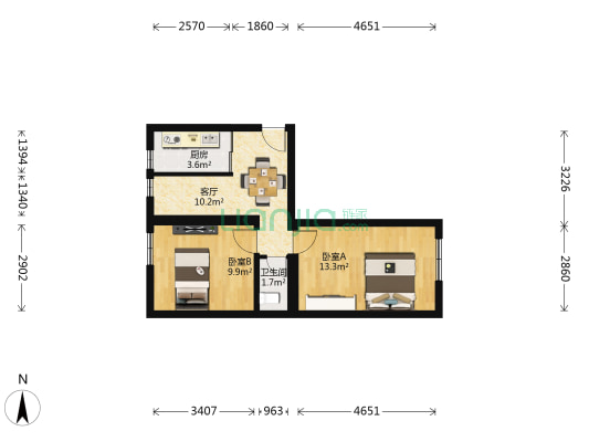 西四北三条 2室1厅1卫 51平方