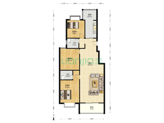 九龙湖公寓 2室1厅2卫 139平方
