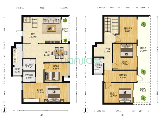 宝能·城市广场 4室2厅3卫 143平方