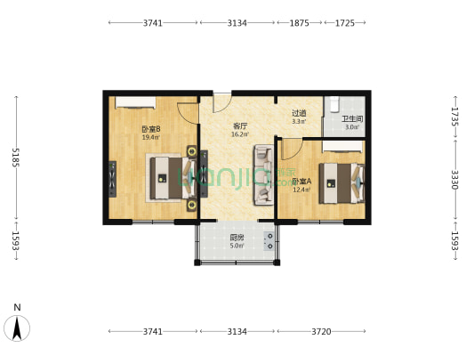 文富社区 2室1厅1卫 74平方