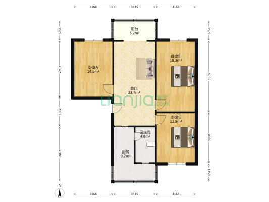 老军营外西区 3室1厅1卫 104平方
