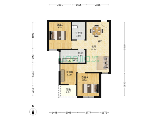 亿豪山水人家 3室1厅1卫 78平方
