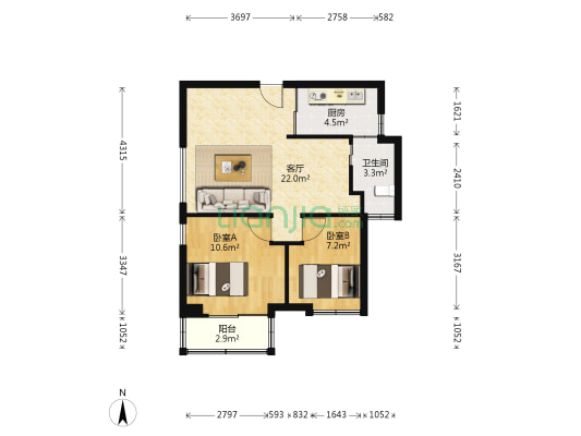 海富花园 2室1厅1卫 72平方