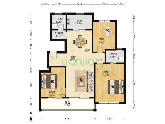 前山澜庭J区 3室1厅3卫 109平方