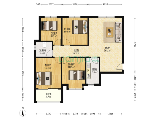 峪龙佳苑北区 4室1厅1卫 116平方