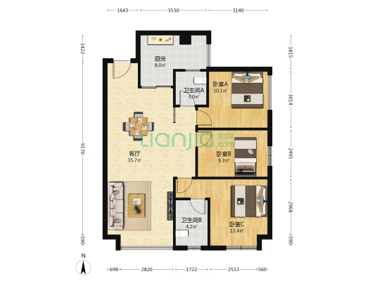 新城朗隽大都会 3室1厅2卫 103平方