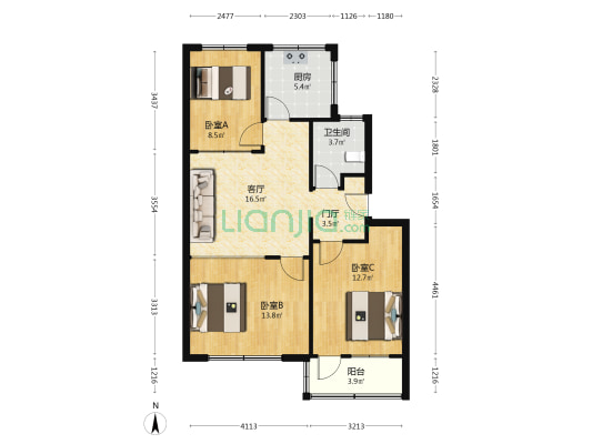 奎文交警二中队宿舍 3室1厅1卫 83平方