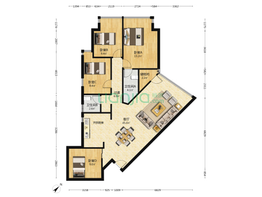 嘉洲翠庭 4室1厅2卫 136平方